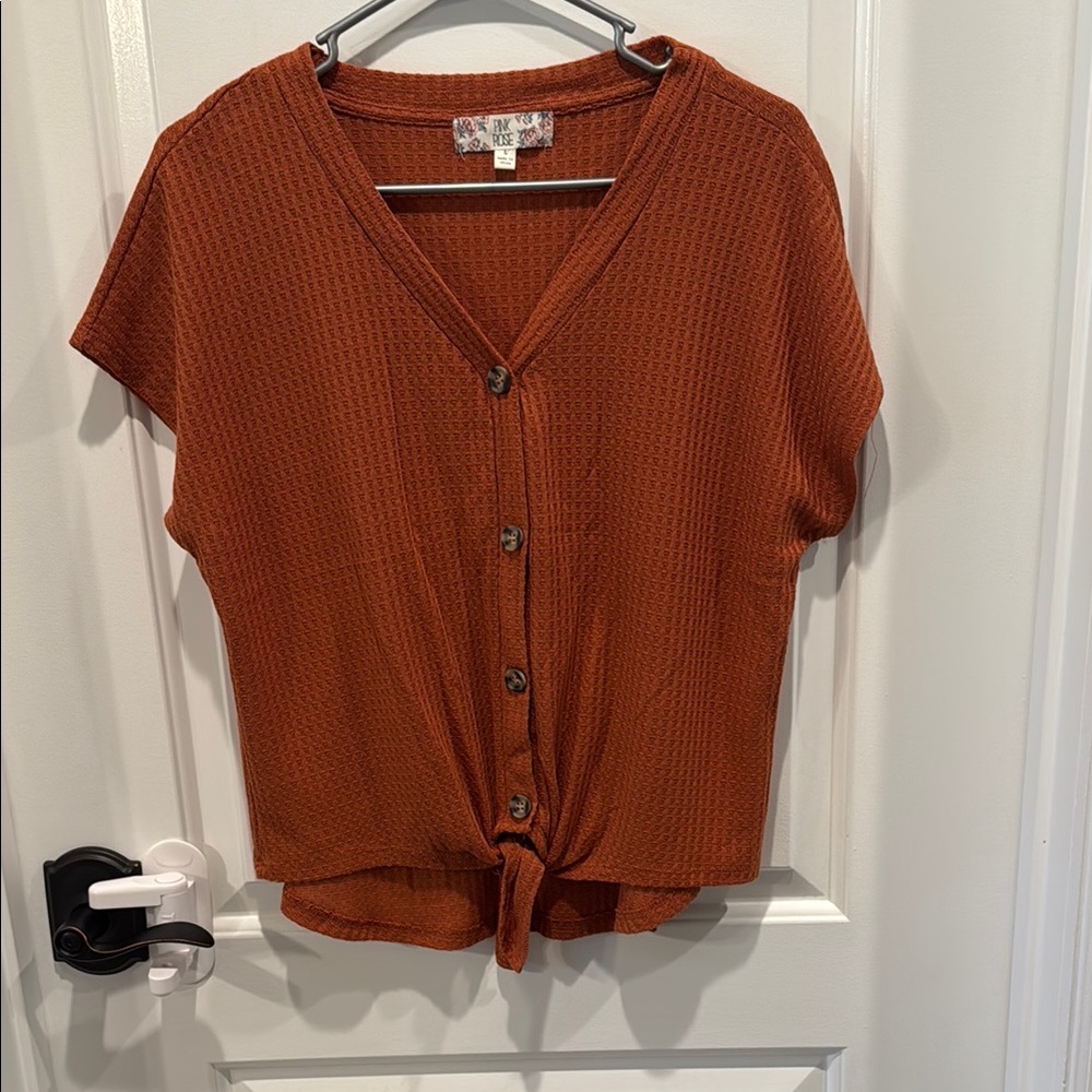 Pink Rose Rust Button Down Ribbed Top